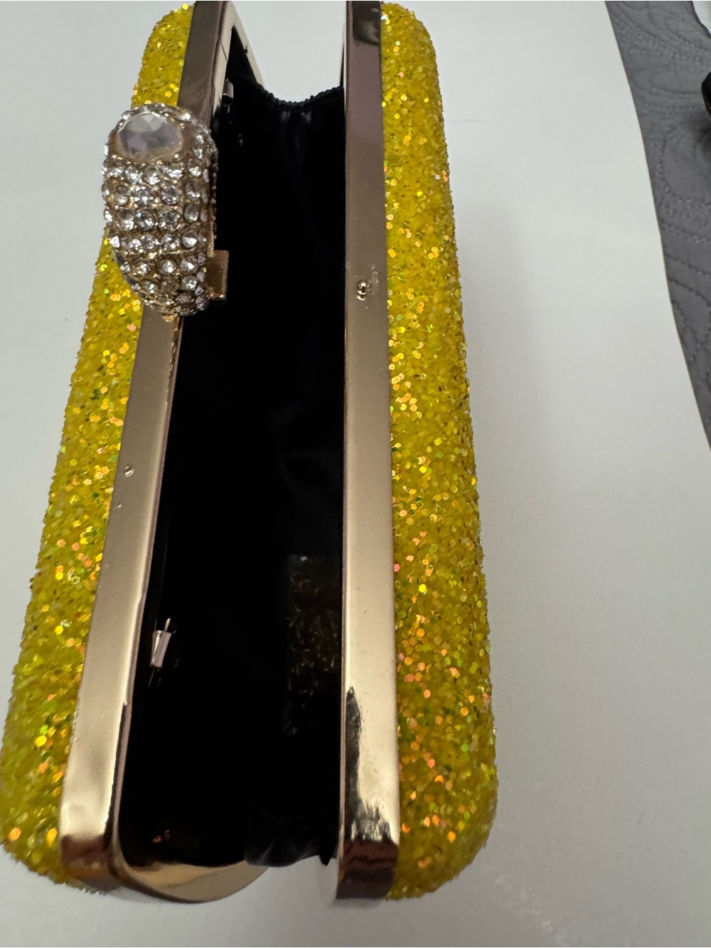 Yellow Glitter Crystal Clasp Evening Clutch